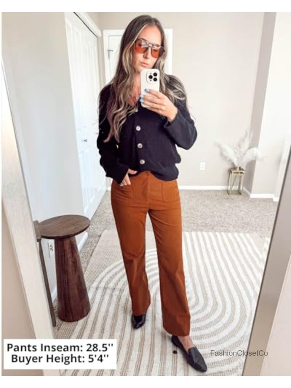 Corduroy Pants Women High Waisted Wide Leg Patch Pocket Fall Winter Dressy - Picture 4 of 6